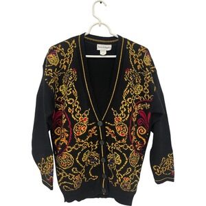 Norton McNaughton Cardigan Black Jewelry Chain Womens‎ Size 40 Long Sleeve Knit
